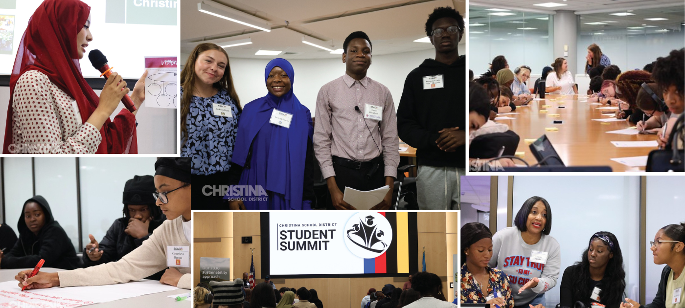 Photo collage of SSAC students attending summit in May 2025